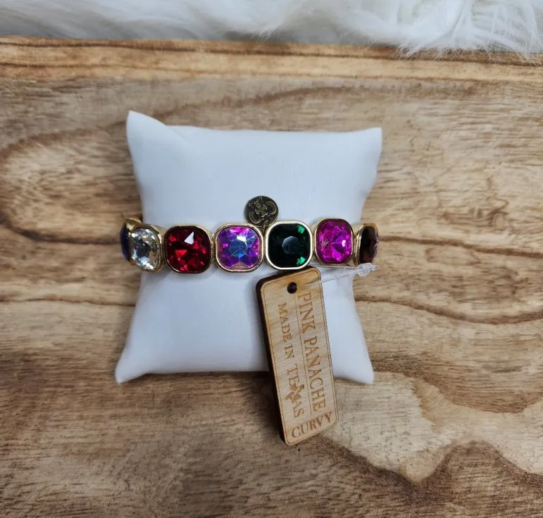 Gold and jewel tone rhinestone curvy stretch bracelet