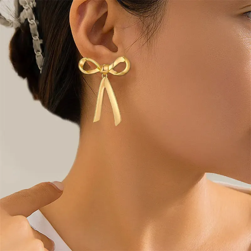Gold Color Bow Stud Nail Cute Jewelry Piercing Vintage Earring