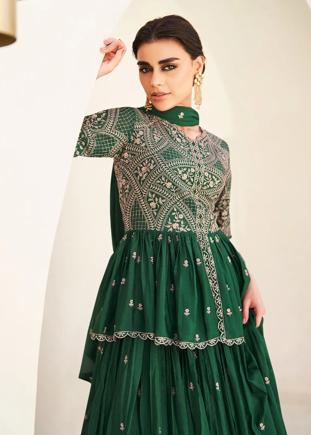 Green Embroidered Wedding Party Lehenga Skirt Suit