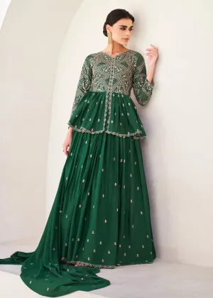 Green Embroidered Wedding Party Lehenga Skirt Suit