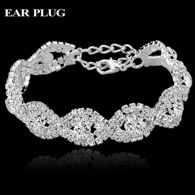 Luxury Crystal Bracelets For Women Silver color Bracelets & Bangles Femme Bridal Wedding Jewelry 2016 Vintage Bracelet SBR150218