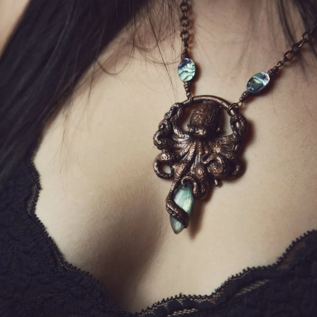 Octopus Pendant with Labradorite Stone