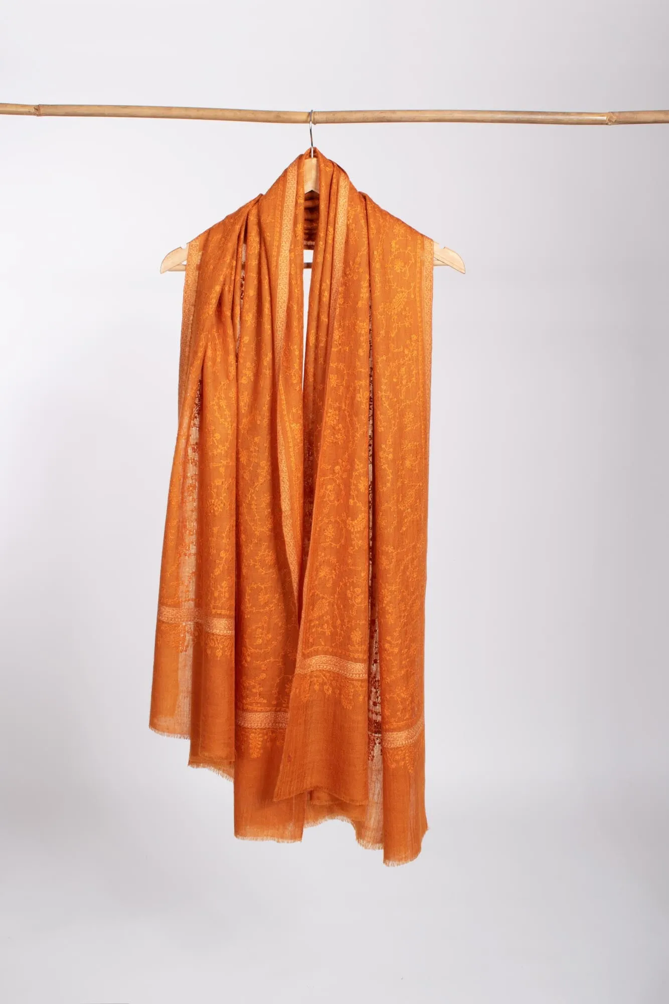 Orange Hashia With Jali Hand Embroidered Pashmina Wrap - PURBECK