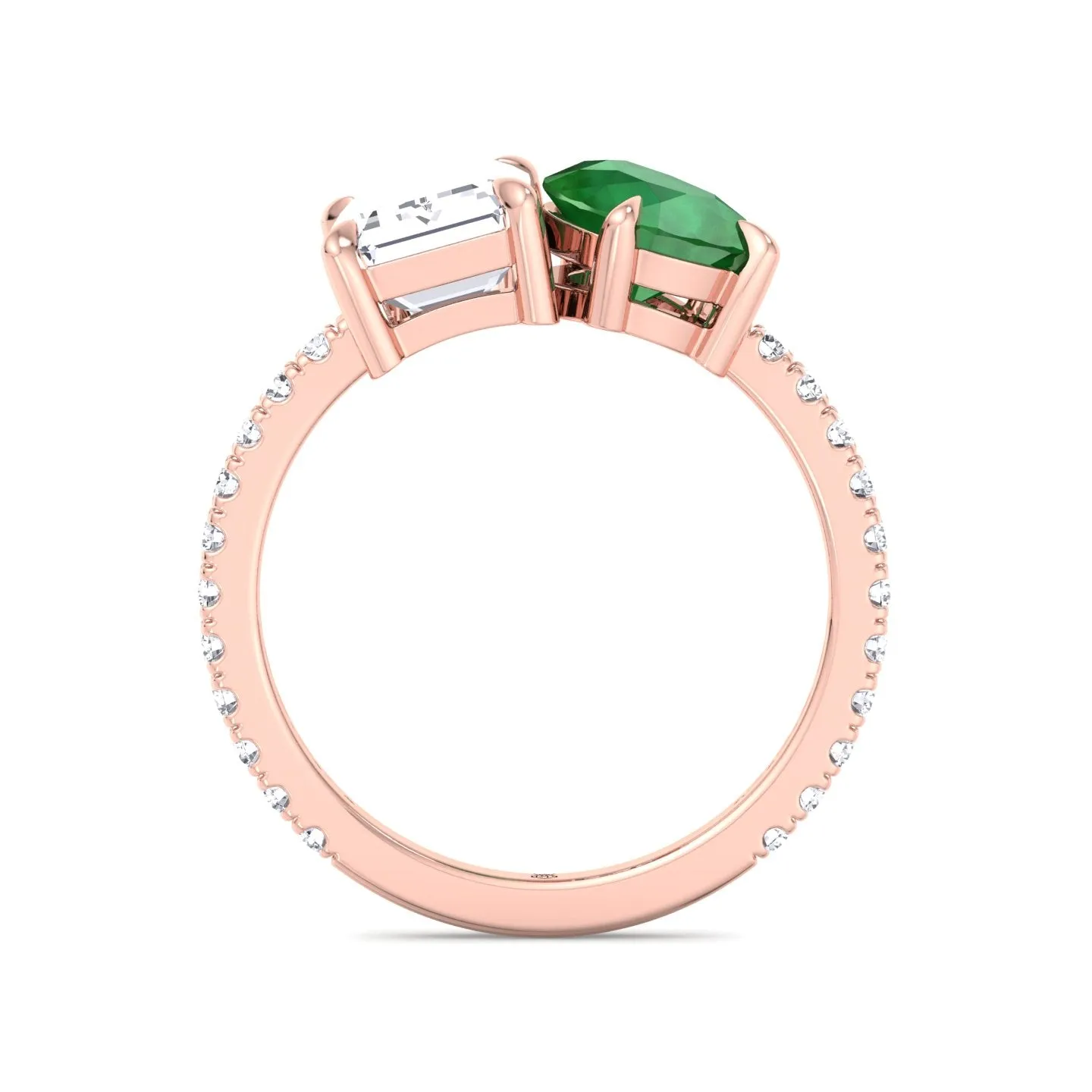 Pavia - Toi Et Moi Emerald & Green Pear Shape Engagement Ring With Pave Band