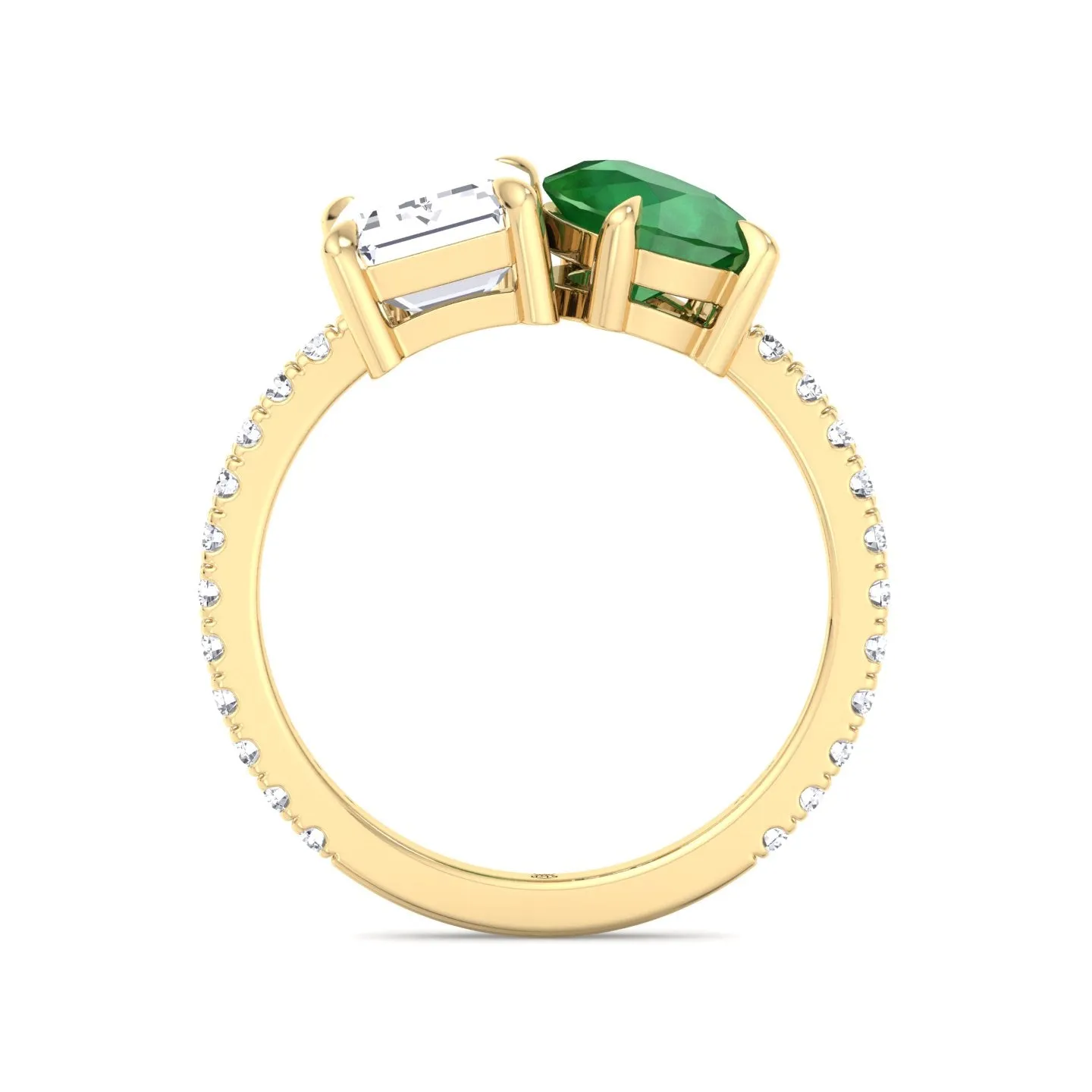 Pavia - Toi Et Moi Emerald & Green Pear Shape Engagement Ring With Pave Band