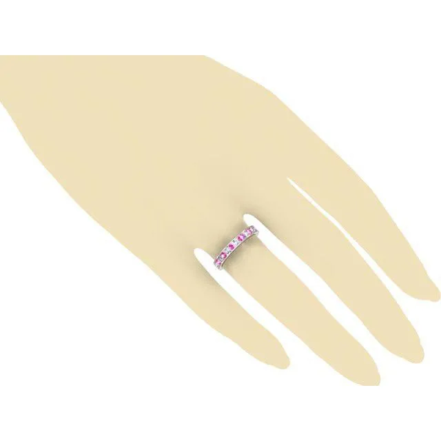 Round Diamond and Pink Sapphire Eternity Ring in Channel Setting