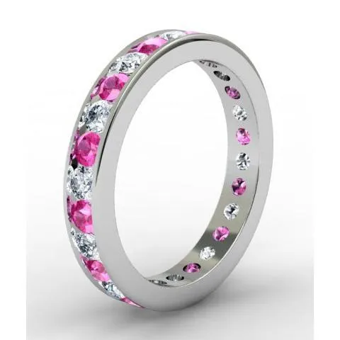 Round Diamond and Pink Sapphire Eternity Ring in Channel Setting