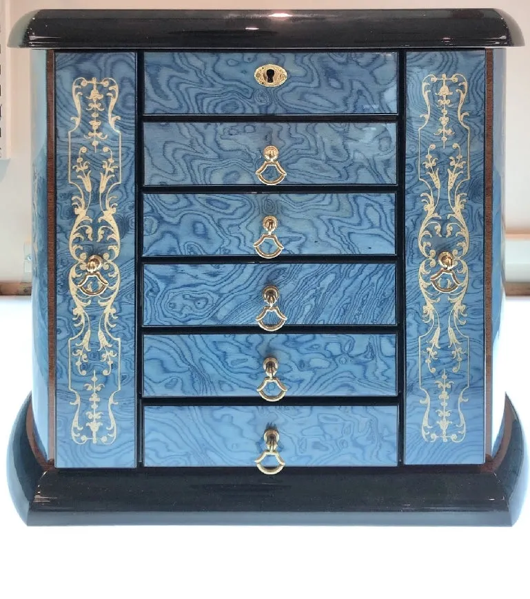 Sea Blue Tower Chest Jewelry Box