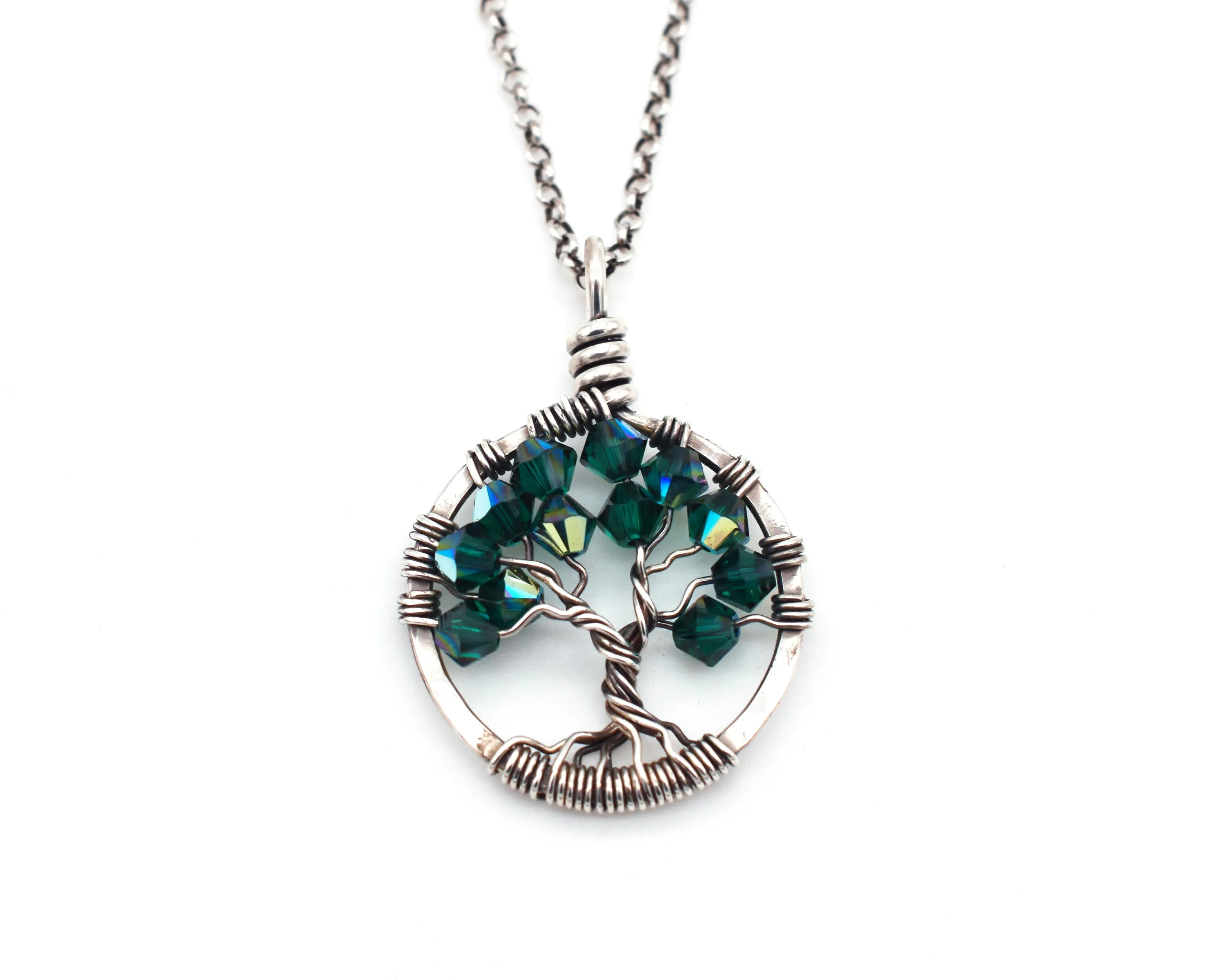 Silver Emerald Tree of Life Crystal Necklace (May)