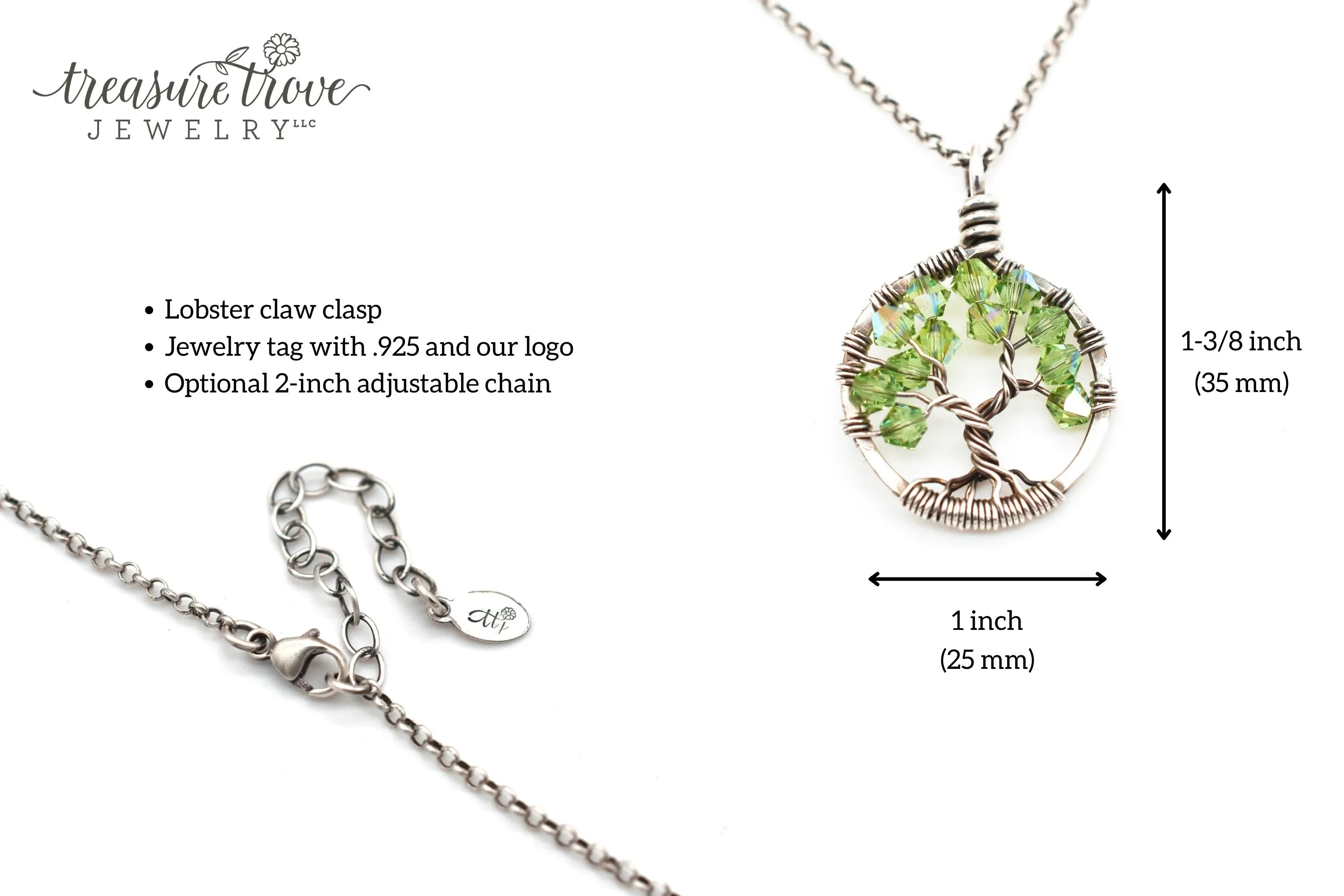 Silver Emerald Tree of Life Crystal Necklace (May)