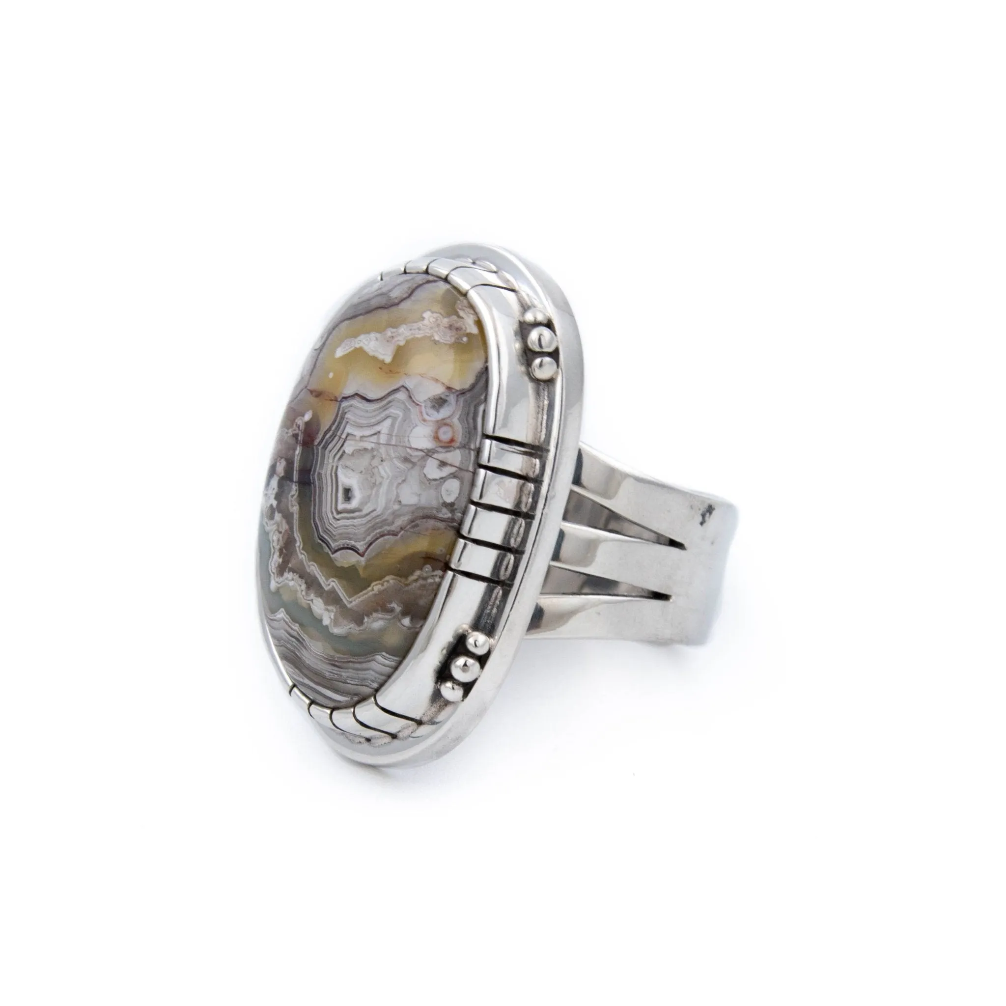 Sleek Lace Agate Ring