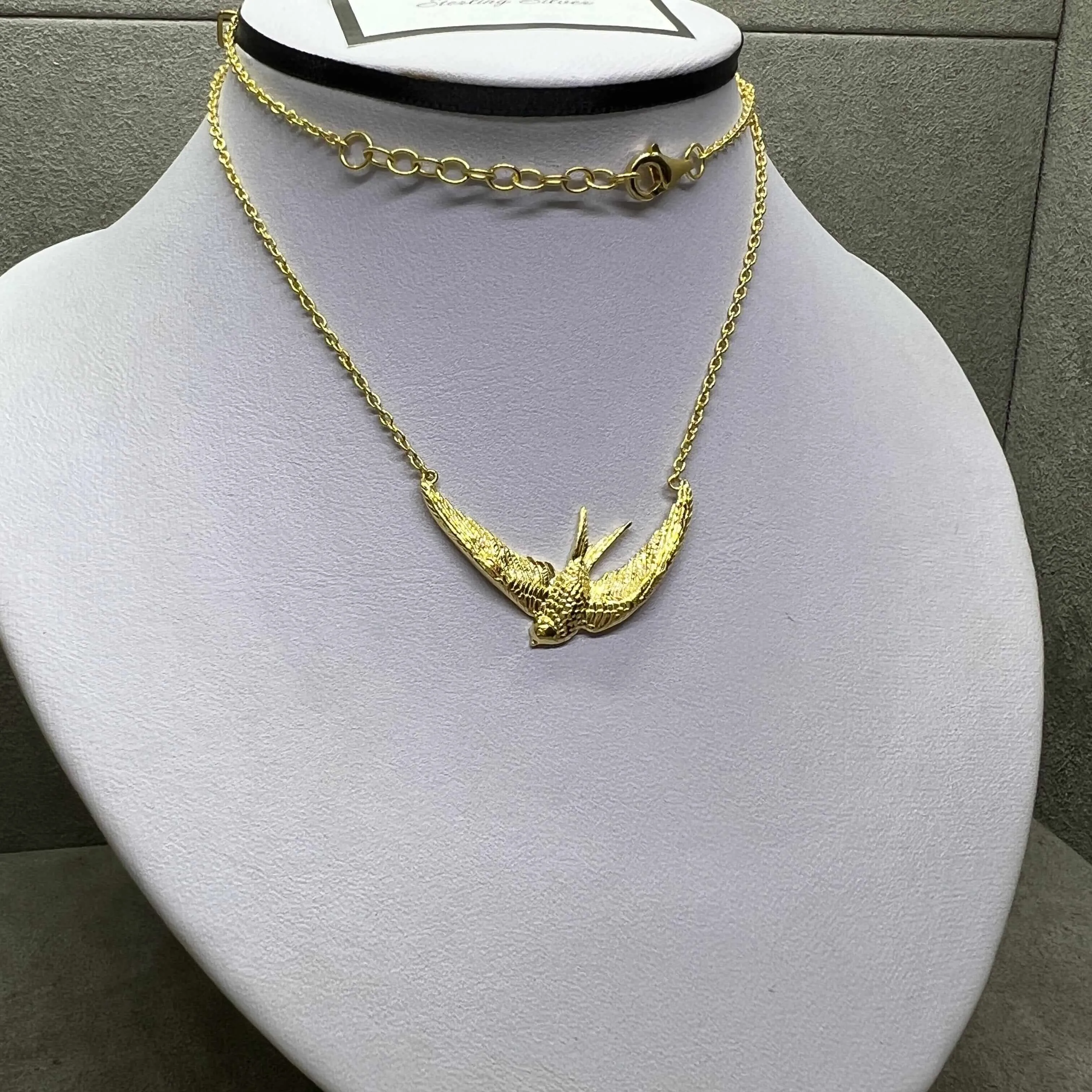 Swallow Necklace In Sterling Silver & 18 Carat Gold