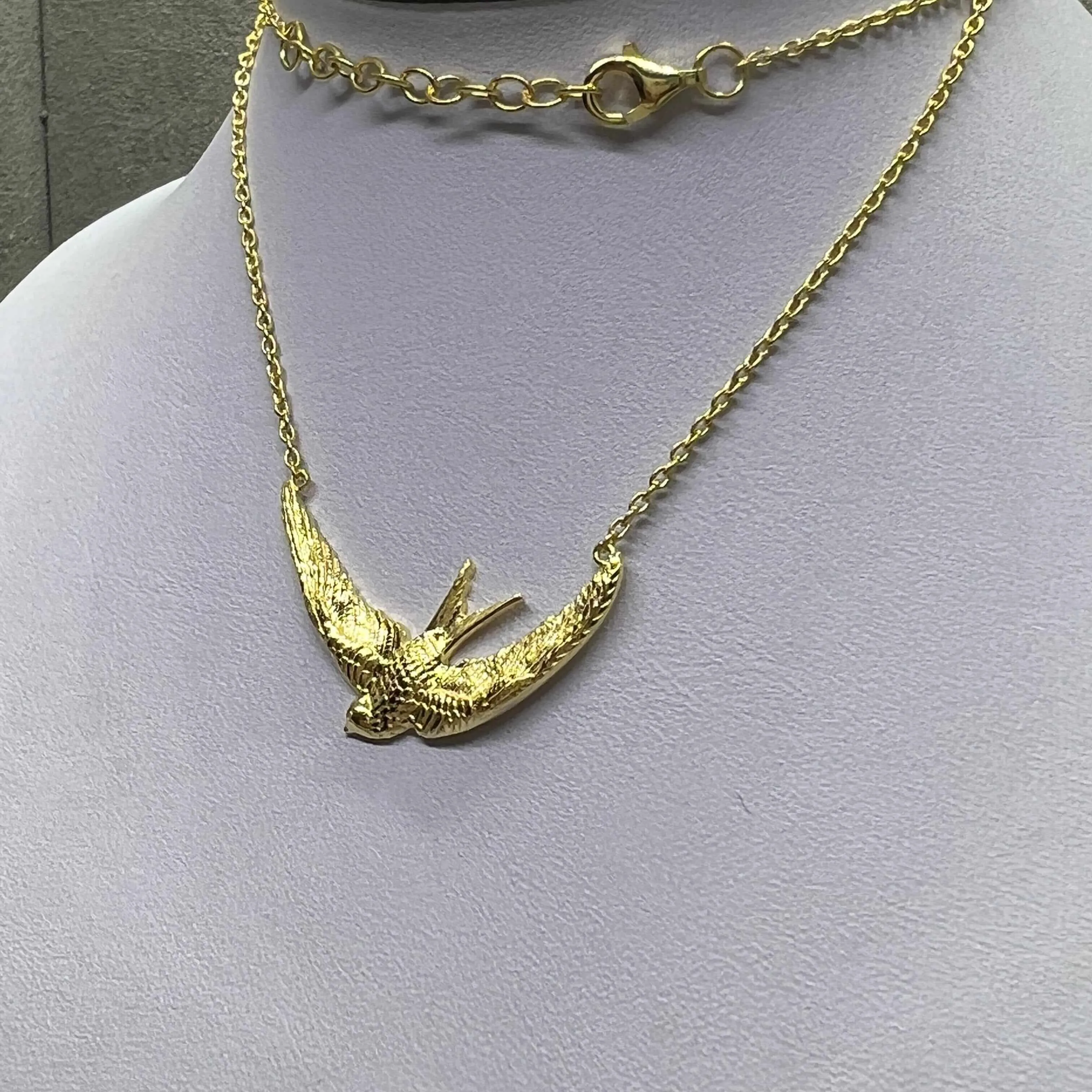 Swallow Necklace In Sterling Silver & 18 Carat Gold