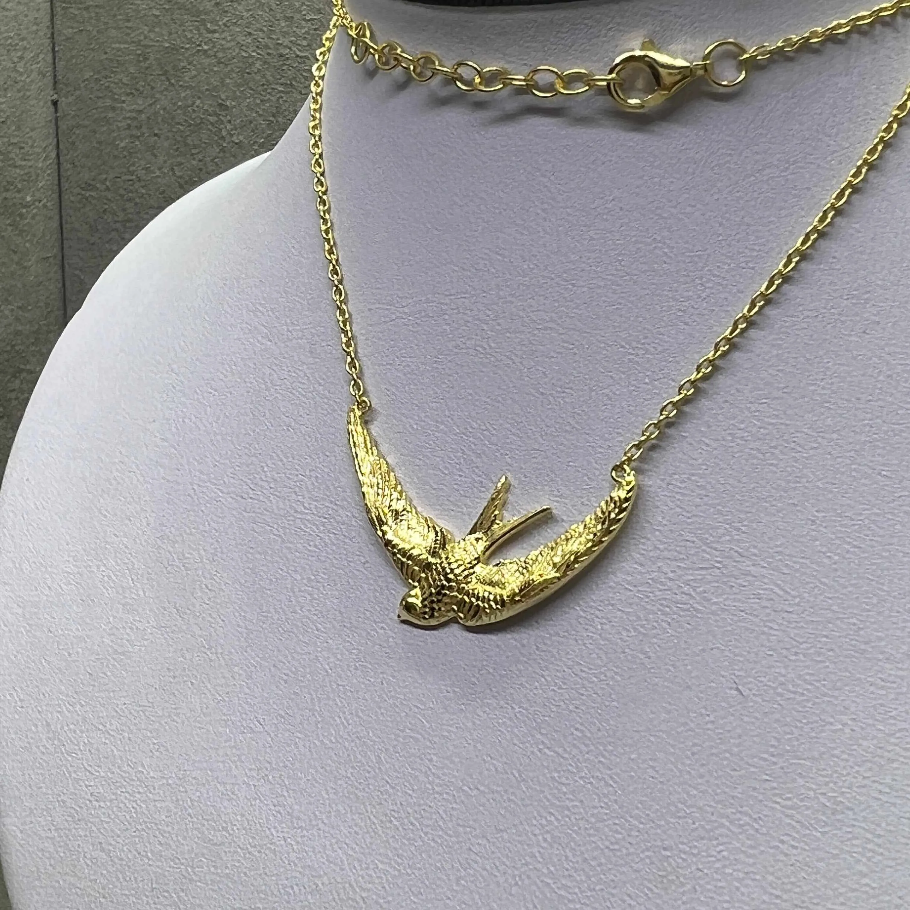 Swallow Necklace In Sterling Silver & 18 Carat Gold